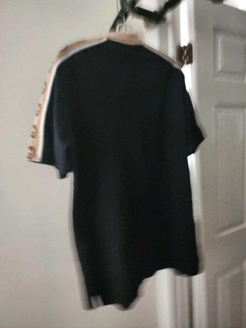 Gucci Black Polo with Beige Collar and Logo Shoulder Tape